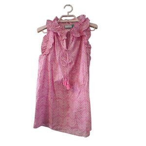 Carvalho Couture nwt top womens Large Time to Ruffle Sleeveless pink white